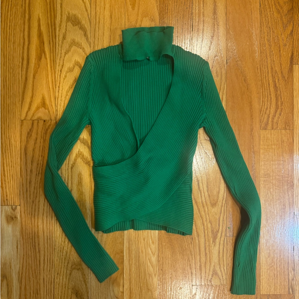 Zara Emerald Ribbed Knit Top